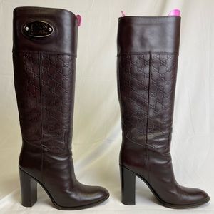 Gucci Brown Leather Heeled Boots 85th Size 10